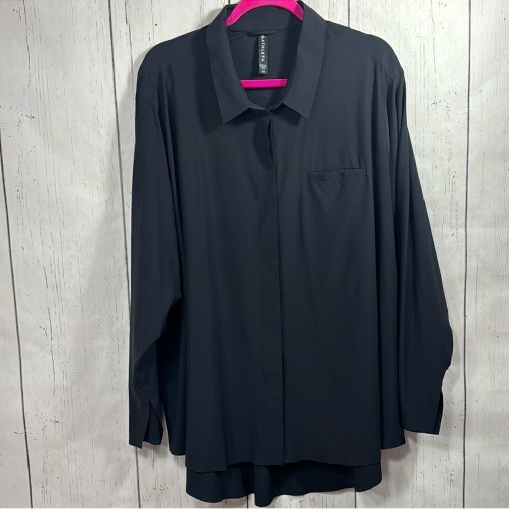 Athleta Black Urbanite Button Down Tunic Shirt Size 3X Minimalist Quiet Luxury